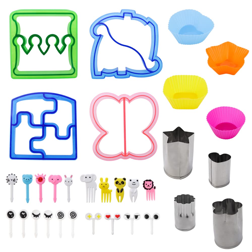 JOGILBOY 32 Pcs DIY Food Set Sandwich Cutters and Sealer Sandwiches Maker Fun Crust Cutters Shapes Fruit and Vegetable Cutters Food Picks Fruit Bento Lunch Box Accessories