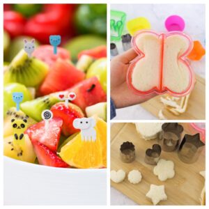 JOGILBOY 32 Pcs DIY Food Set Sandwich Cutters and Sealer Sandwiches Maker Fun Crust Cutters Shapes Fruit and Vegetable Cutters Food Picks Fruit Bento Lunch Box Accessories