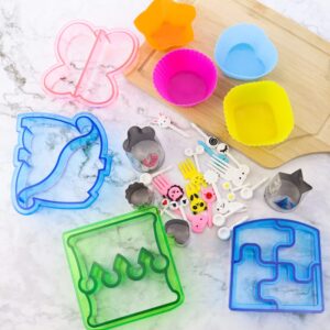 JOGILBOY 32 Pcs DIY Food Set Sandwich Cutters and Sealer Sandwiches Maker Fun Crust Cutters Shapes Fruit and Vegetable Cutters Food Picks Fruit Bento Lunch Box Accessories