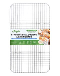 nagid 100% stainless steel rack - fits standard 21” x 13” disposable aluminum pan – size 18” x 10.5” x 1.5” - great for steaming - cooling – baking – roasting - grilling