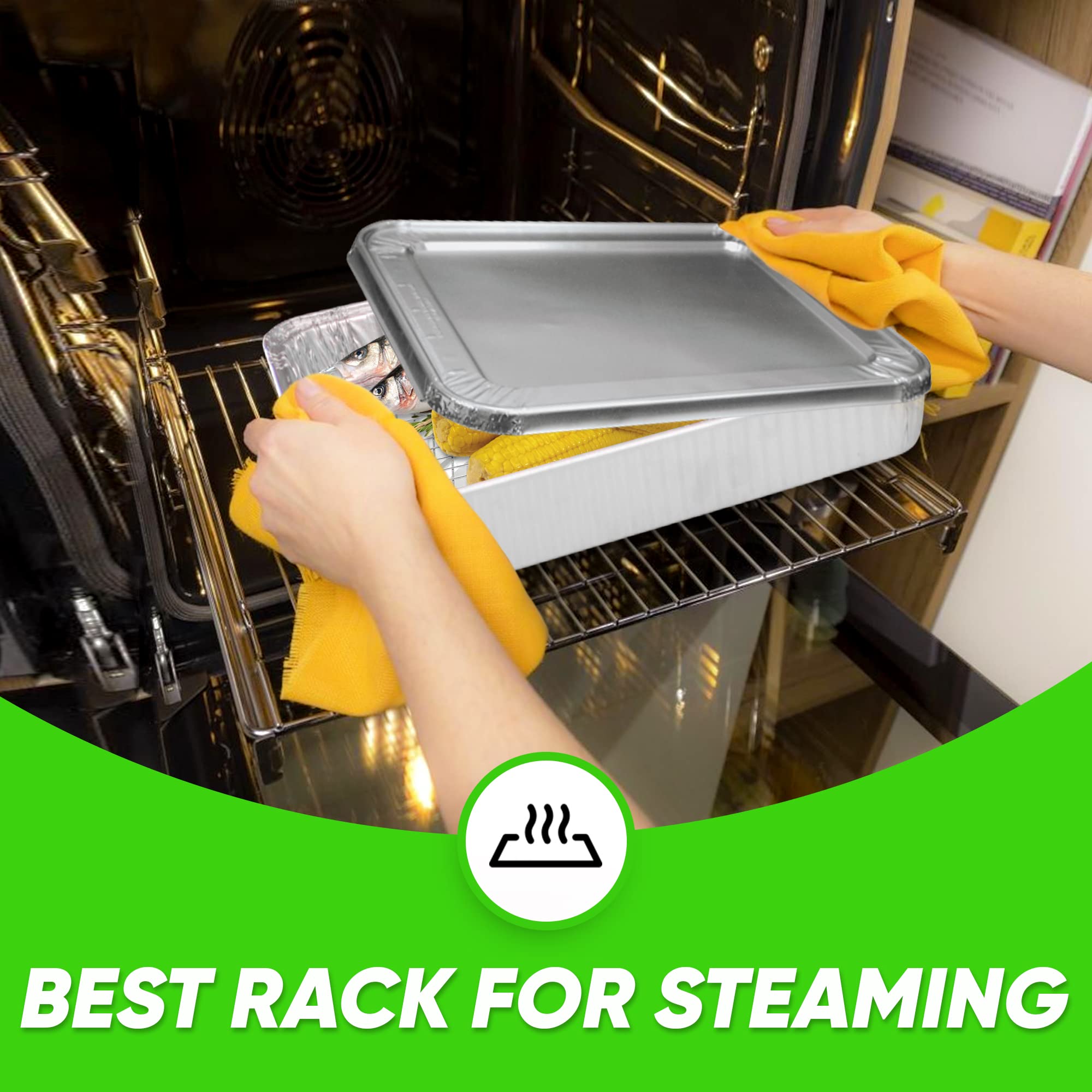 Nagid 100% Stainless Steel Rack - Fits Standard 21” x 13” Disposable Aluminum Pan – Size 18” x 10.5” x 1.5” - Great for Steaming - Cooling – Baking – Roasting - Grilling