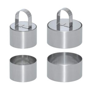 uncle jack food ring molds sets for cooking, stainless steel cake rings forming rings with pusher,2 pack 3-1/8 and 2 pack 2-3/8
