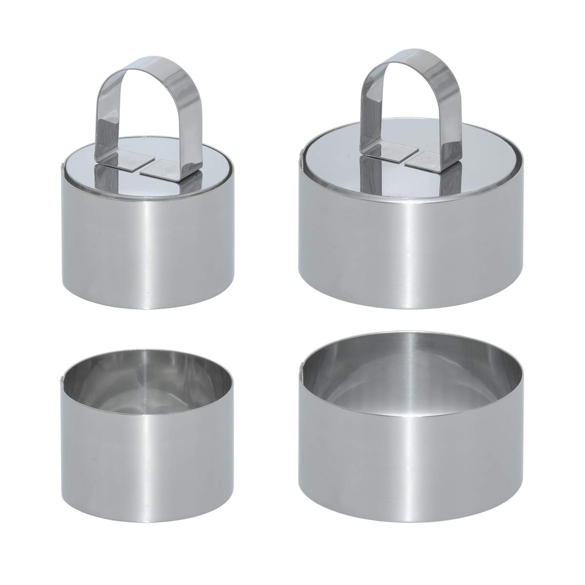 Uncle Jack Food Ring molds Sets for Cooking, Stainless Steel Cake Rings Forming Rings with Pusher,2 Pack 3-1/8 and 2 Pack 2-3/8