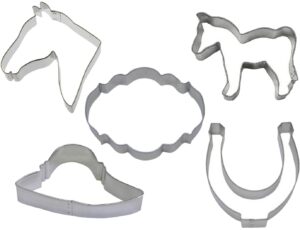 derby horse cookie cutter 5 piece set from the cookie cutter shop - horse, horseshoe, horse head, ladies hat cookie cutters – tin plated steel cookie cutters