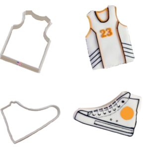 basketball cookie cutters american sport basketball jersey uniform t-shirt and high top shoe sneaker cookie cutters made in the usa (2 pack)
