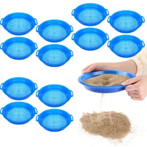 12 pcs sand sifter plastic sand sieve dirt sifter rock sifter sand sifter sieves sand sifting pan gift for kids girls boys finding treasure beach rocks shells gardening digging, blue, 8.66 inches