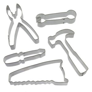 foose brand tool cookie cutter 5 pc set – 4 in screw driver, 4 in wrench, 4.5 in pliers, 4.75 in hammer, 5.25 in saw cookie cutters hand made in the usa from tin plated steel