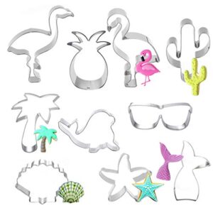 cieovo 10 piece tropical under the sea cookie cutters, hawaiian ocean creatures biscuit cutter for biscuit, fondant, fruit, bread, summer beach themed party supplies