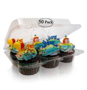 case of 50 6 cupcake boxes 6 cupcake containers plastic disposable 6 pack cupcake containers 6 compartment cupcake containers half dozen cupcake containers 6 count 6 cupcake holder