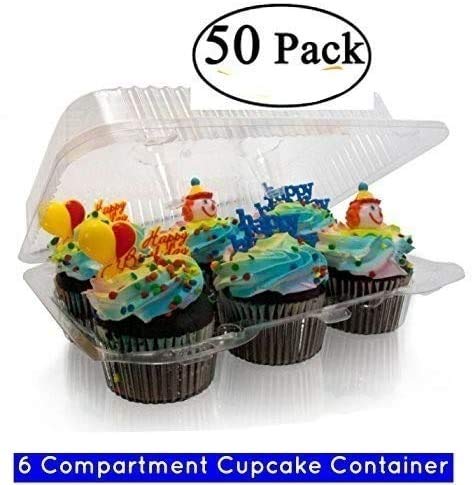 case of 50 6 Cupcake Boxes 6 cupcake containers plastic disposable 6 Pack Cupcake Containers 6 compartment cupcake containers half dozen cupcake containers 6 count 6 cupcake holder