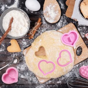 FVVMEED 6 Pieces Valentine's Day Heart Shape Plastic Biscuit Cutters Cookie Stamps Plunger Cutter Fondant Molds Embossing Spring Mold Press Cupcake Gum Paste Sugar Craft Decorating Baking Tool