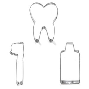 Mini Tooth Series Cookie Cutters Set of 3 pcs, Stainless Steel Fondant Cutter Molds Baking DIY (Toothpaste+Toothbrush+Tooth)