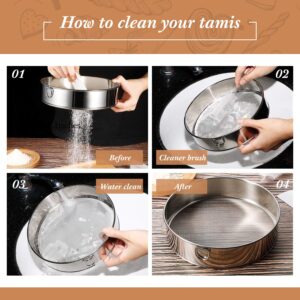 6 Pieces Tamis Flour Sieve Set 6 Inch 8 Inch 10 Inch Flour Sieve 60 Mesh Stainless Steel Round Sifter for Baking with Dough Scraper and Cleaner Brush
