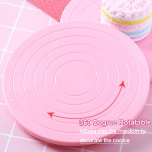 16 Pcs Cookie Decorating Kit Cookie Turntable Decorating Supplies with 2 Acrylic Cookie Turntable 6 Cookie Scribe Needle and 2 Silicone Mesh Mats 6 Cookie Decoration Brushes