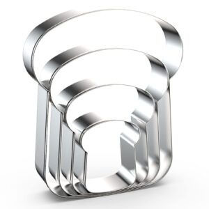 slice of bread cookie cutter set - 5", 4", 3", 2" - 4 piece toast food cookie cutters shapes - stainless steel