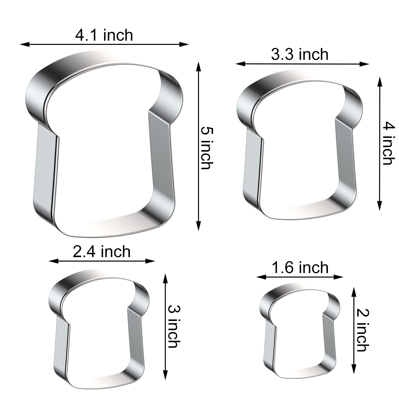 Slice of Bread Cookie Cutter Set - 5", 4", 3", 2" - 4 Piece Toast Food Cookie Cutters Shapes - Stainless Steel