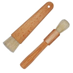 exceliy 2 sets pastry brushes with wooden handle natural bristles for basting spreading butter oil in barbecue baking kitchen cooking