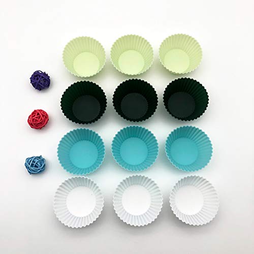 TeaRoo Silicone Baking Cups, Reusable 12 Pack Cupcake Liners Muffin Cups Nonstick Standard Size Cupcake Holder Molds Muffins Cup Molds