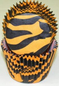 cakesupplyshop orange and black zebra cupcake liners - baking cups -50pack with edible sparkle flakes