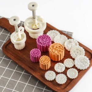 moon cake mold set chinese mid-autumn festival 5pcs 35g cookie stamps + 5pcs 83g cookie press mooncake mold, thickness adjustable diy decoration hand press cutter cake mold
