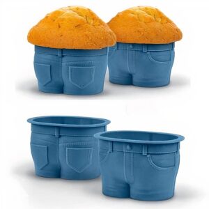 silicone cupcake baking cups | great mother's day gifts idea for bakery | cute mini jeans style baking utensils pants muffin liners holders | set of 4