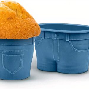 Silicone Cupcake Baking Cups | Great Mother's Day Gifts Idea for Bakery | Cute Mini Jeans Style Baking Utensils Pants Muffin Liners Holders | Set of 4