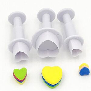 Gobaker Heart Shaped Plunger Cutter Molds Fondant Sugarcraft Cake Cupcake Toppers Decorating Tool DIY Mold, 3-Pack