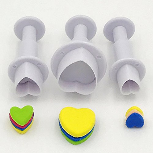 Gobaker Heart Shaped Plunger Cutter Molds Fondant Sugarcraft Cake Cupcake Toppers Decorating Tool DIY Mold, 3-Pack