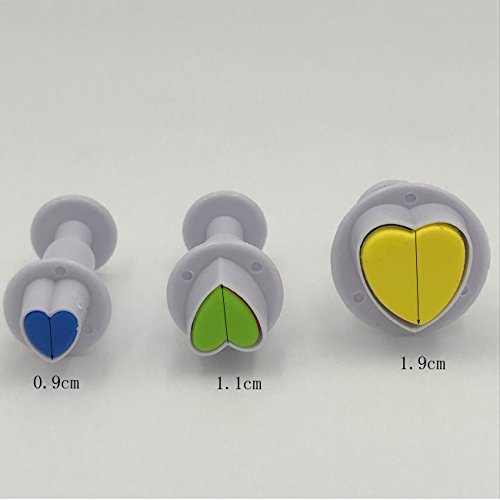 Gobaker Heart Shaped Plunger Cutter Molds Fondant Sugarcraft Cake Cupcake Toppers Decorating Tool DIY Mold, 3-Pack