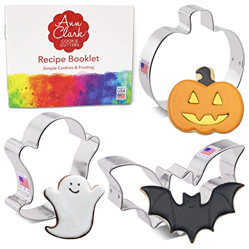 Halloween Cookie Cutters 3-Pc. Set Made in USA by Ann Clark, Pumpkin, Ghost, Bat