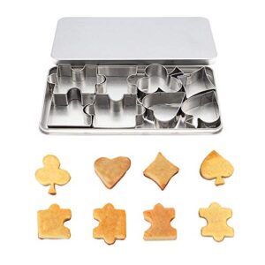surgehai cookie cutters set, 8pcs poker & puzzle shapes stainless steel metal biscuit molds mini cutters for kitchen baking