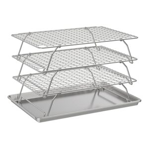 safbbcue 3 tier cooling rack with baking sheet pan for cookies cakes pies, cake layers, finger foods 304 stainless steel oven and dishwasher safe