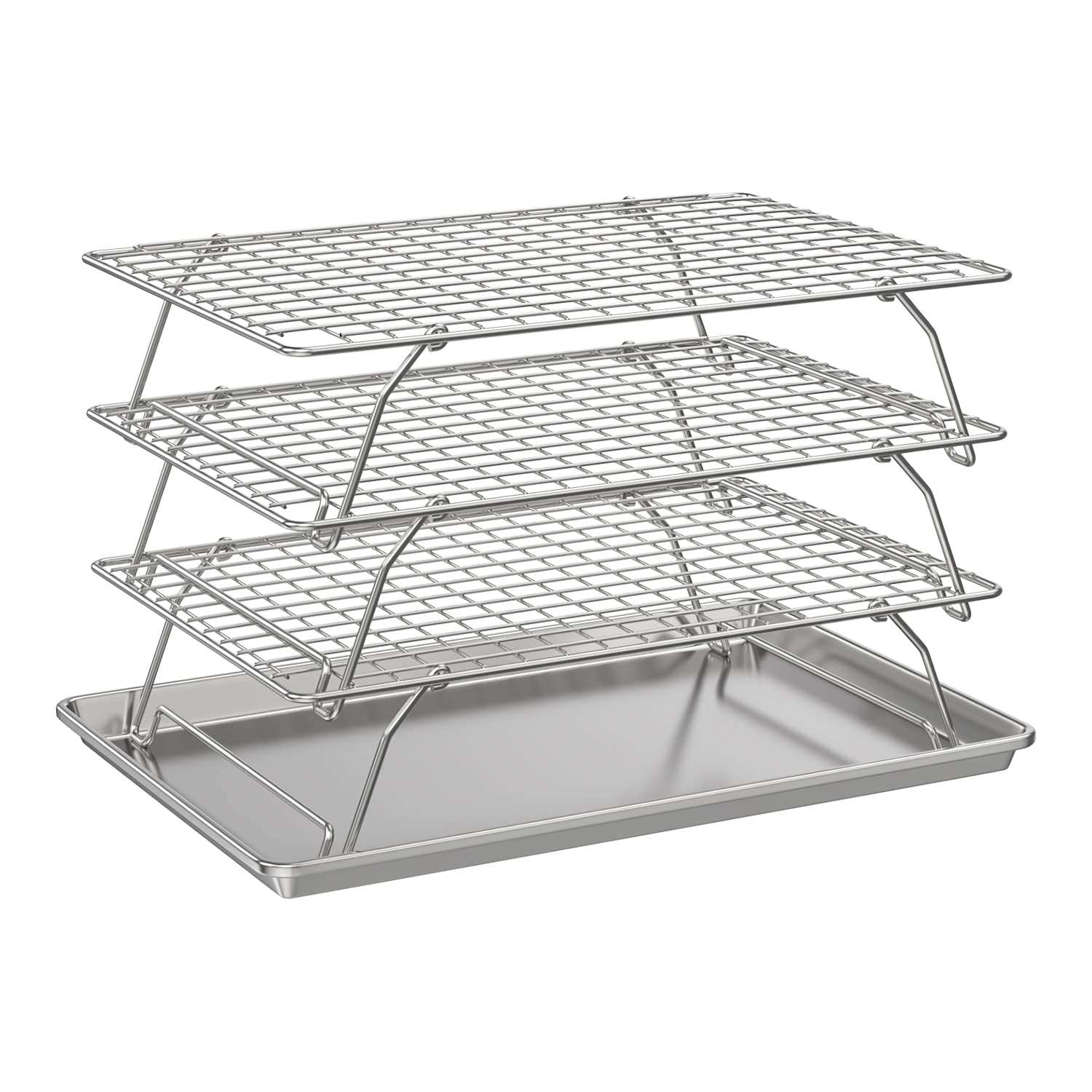 SafBbcue 3 Tier Cooling Rack with Baking Sheet Pan for Cookies Cakes Pies, Cake Layers, Finger Foods 304 Stainless Steel Oven and Dishwasher Safe