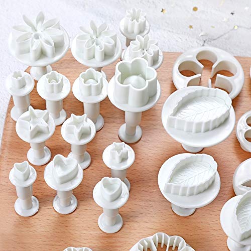 33 Piece Fondant Cake Cookie Plunger Cutter Sugarcraft Flower Leaf Butterfly Heart Shape Decorating Mold DIY Tools