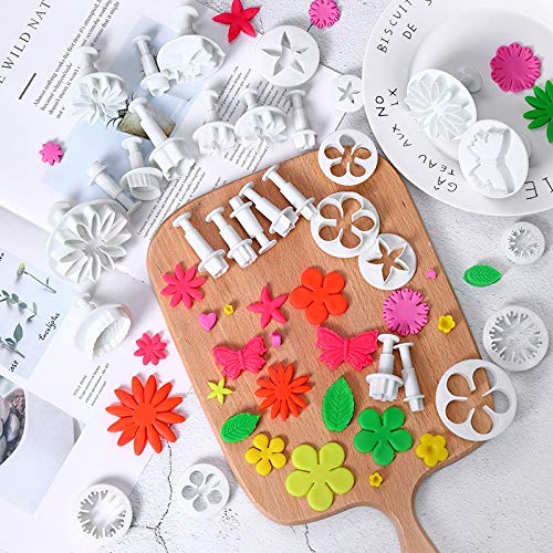 33 Piece Fondant Cake Cookie Plunger Cutter Sugarcraft Flower Leaf Butterfly Heart Shape Decorating Mold DIY Tools