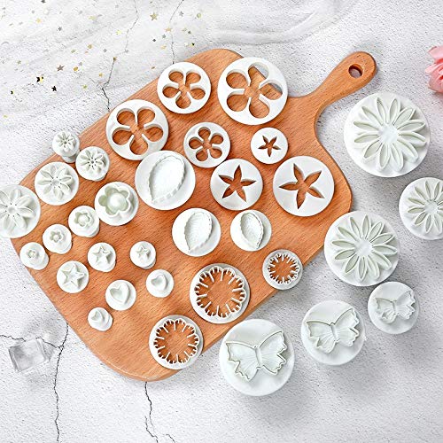 33 Piece Fondant Cake Cookie Plunger Cutter Sugarcraft Flower Leaf Butterfly Heart Shape Decorating Mold DIY Tools