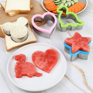 [18 pcs] Abruga Upgraded Sandwich Cutter Cookie Cutters and Sealer Set, Sandwich Maker, Vegetable Cutter and Fruit Stamps Mold with Mickey Dinosaur Star etc for Kids Lunch Bento Box, Food Supplement