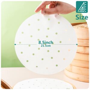 GeeRic Steam Parchment Paper, 8 Inch Air Fryer Parchment Paper Liners, 100pcs Round Perforated Bamboo Steamer Liners, Baking Liner for Air Fryers Baking Cooking Oven (White)