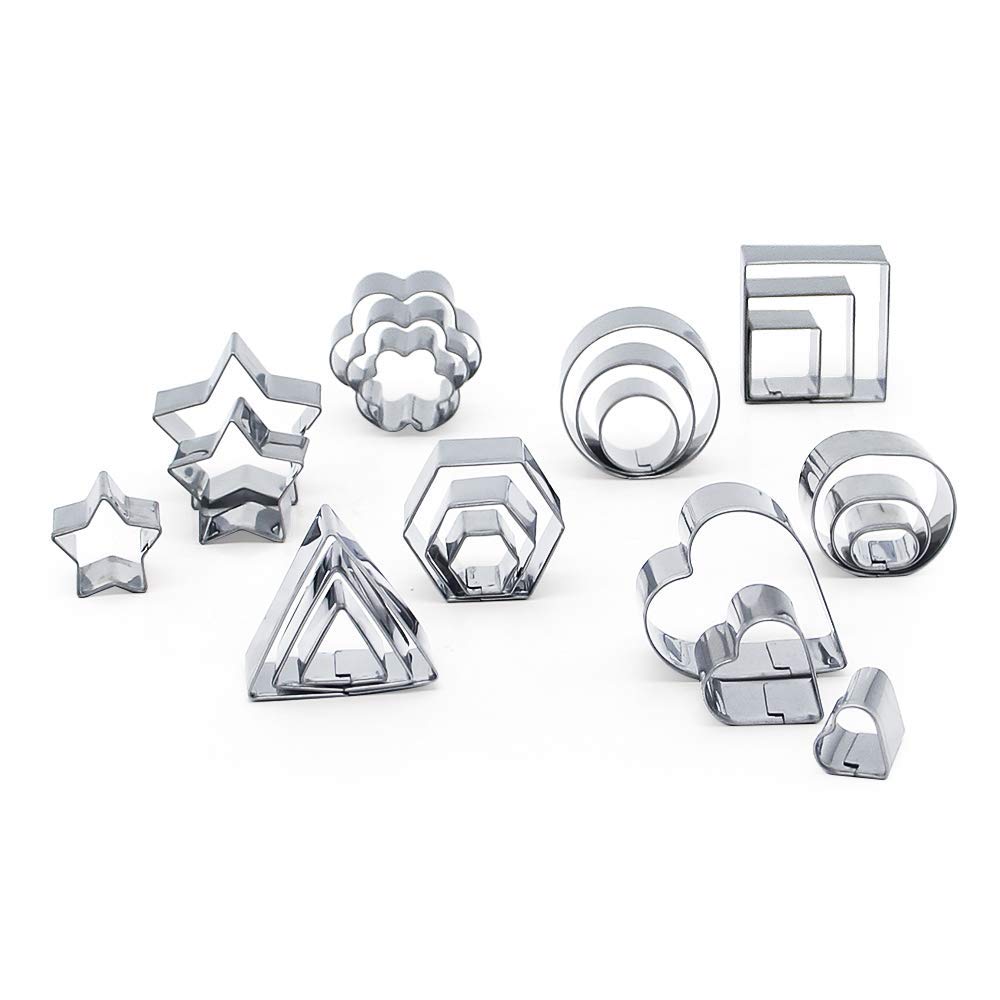 Mini Cookie Cutter Shapes Set - 24 Pieces Stainless Steel Metal Small Molds - Flower, Heart, Star, Geometric Shapes - Cut Fondant, Pastry, Mousse Cake and Clay (24pcs)