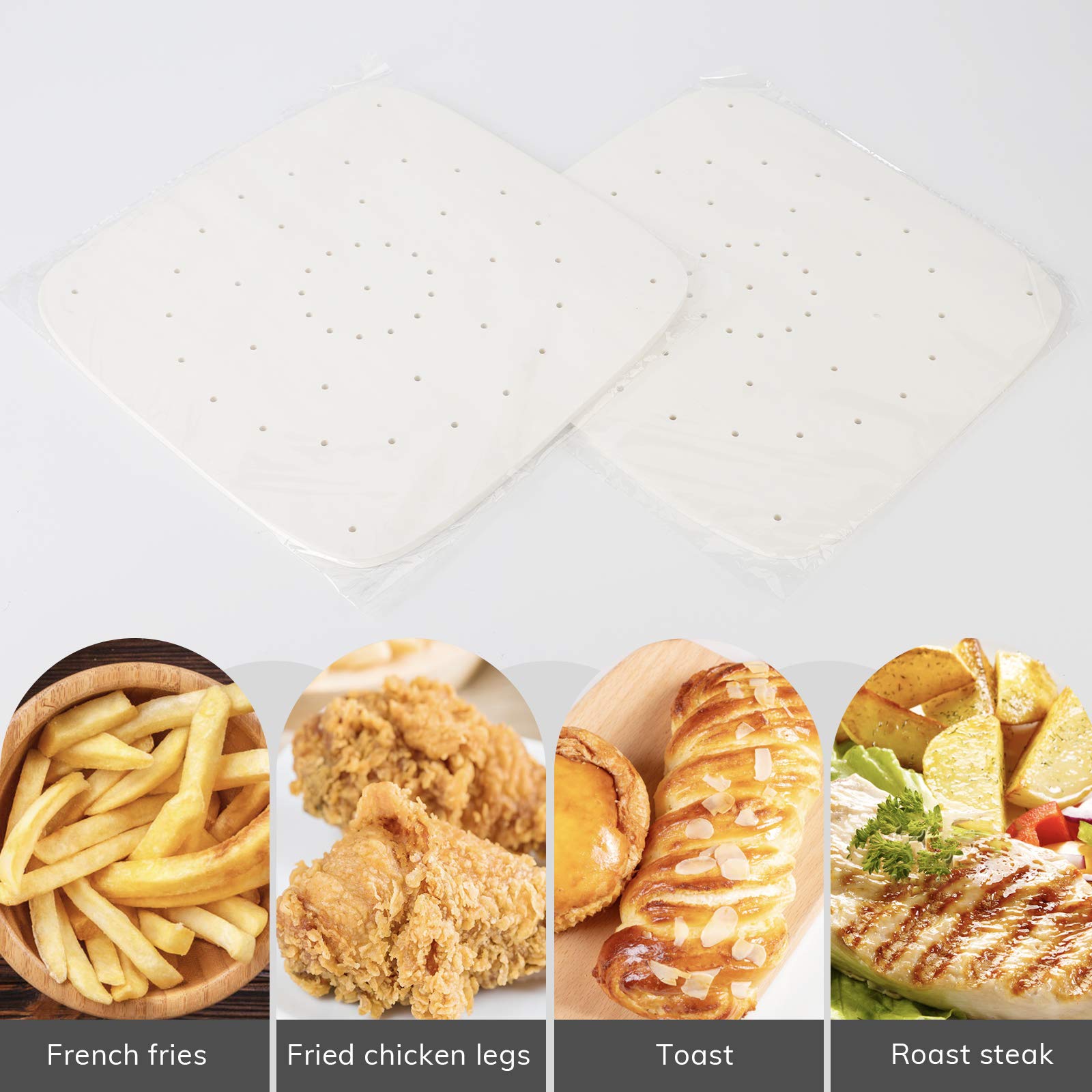 Beasea Air Fryer Parchment Paper 12 Inch, 200pcs White Air Fryer Filter Paper Square Perforated Parchment Paper Bamboo Steamer Papers for Air Fryer and Steaming Basket