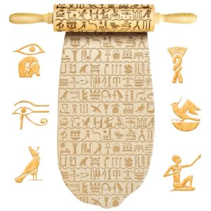 rolling pins for baking egypt hieroglyphs engraved embossing rolling pin 15 inches embossed rolling pin kitchen tools for egyptian theme baking embossed cookies for women mom birthday gift