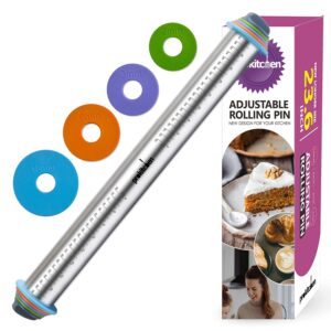 prokitchen 23.6 inch rolling pin with thickness rings-adjustable stainless steel roller guides spacers baking tools for dough pizza pie and cookies