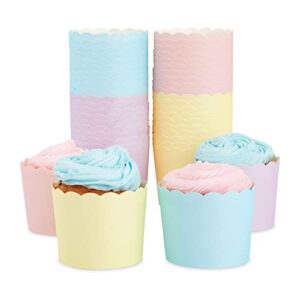 blue panda 48 pack pastel cupcake liners wrappers, rainbow color muffin paper baking cup for birthday party