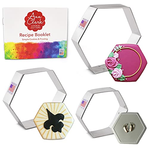 Hexagon Shapes Cookie Cutters 3-Pc. Set Made in the USA by Ann Clark, 3", 3.5", 3.75"