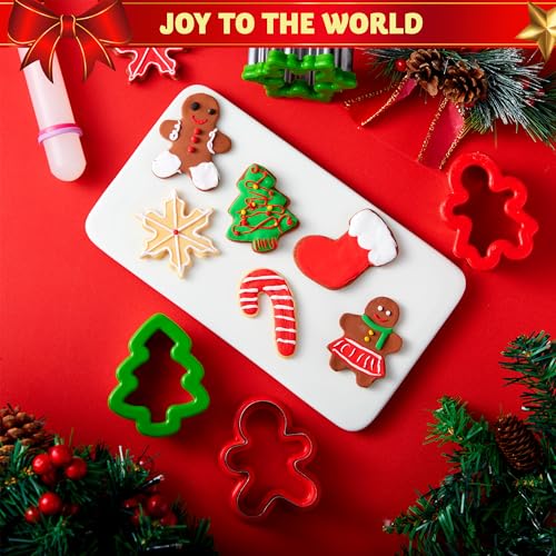 JOYIN 13 Pcs Stainless Steel Christmas Cookie Cutters with Comfort Grip 3.5í plus a Rolling Pin for Large Holiday Cookies, Snowflake Cookies, Gingerbread Man Cookies, Christmas Party and Baking Gift