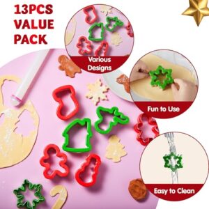 JOYIN 13 Pcs Stainless Steel Christmas Cookie Cutters with Comfort Grip 3.5í plus a Rolling Pin for Large Holiday Cookies, Snowflake Cookies, Gingerbread Man Cookies, Christmas Party and Baking Gift