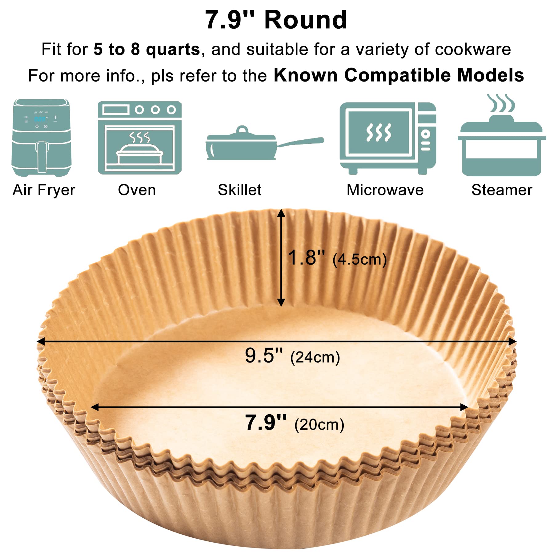 MadMedic Air Fryer Liners Disposable 6 in 8 in 9 in Air Fryer Paper Liner 7.9 Inch Rounded Nonstick Parchment Paper Oil Proof Air Fryer Paper Liners for 4Qt to 8 Qt Ninja Air Fryer AF101 AF150 AF161