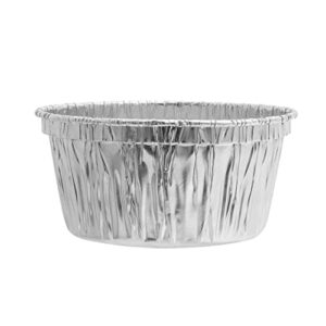 Restaurantware Foil Lux 4 Ounce Creme Brulee Cups, 100 Freezable Disposable Ramekins - Flat Lids Sold Separately, Oven-Ready, Silver Aluminum Baking Cups, Greaseproof, Stackable