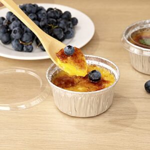 Restaurantware Foil Lux 4 Ounce Creme Brulee Cups, 100 Freezable Disposable Ramekins - Flat Lids Sold Separately, Oven-Ready, Silver Aluminum Baking Cups, Greaseproof, Stackable