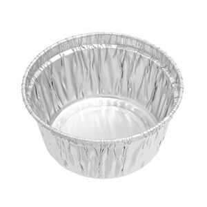 Restaurantware Foil Lux 4 Ounce Creme Brulee Cups, 100 Freezable Disposable Ramekins - Flat Lids Sold Separately, Oven-Ready, Silver Aluminum Baking Cups, Greaseproof, Stackable